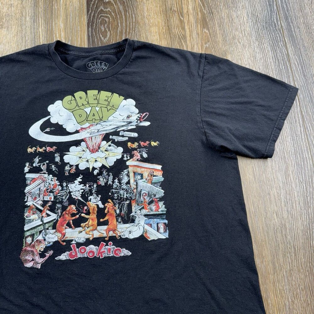 Green Day Shirt Mens XL Black Dookie Retro Tour Concert Punk Rock Band Logo Tee